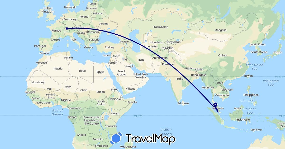 TravelMap itinerary: driving in Switzerland, Malaysia (Asia, Europe)